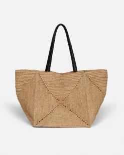 Nanushka Origami Tote Large - Raffia Charm Tote - Natural/Black -Nanushka Sale Store 3