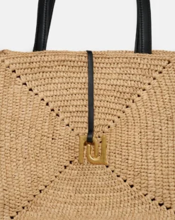 Nanushka Origami Tote Large - Raffia Charm Tote - Natural/Black -Nanushka Sale Store 4 4 4 43