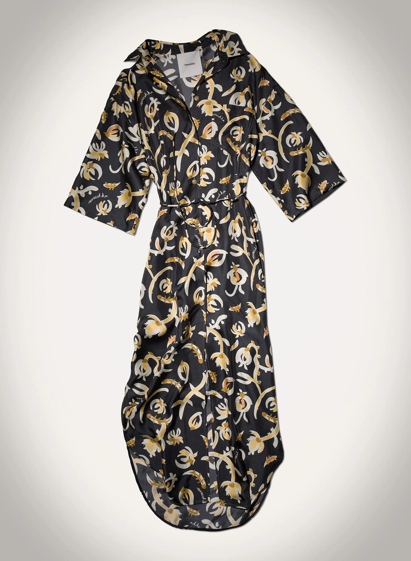 Nanushka Damala - Printed Silk Twill Shirt Dress - Black Floral 1 Nanushka Damala - Printed Silk Twill Shirt Dress - Black Floral