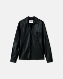Nanushka Duco - Okobor™ Alt-Leather Long Sleeve Shirt - Black -Nanushka Sale Store DUCO BLACK VEGAN LEATHER