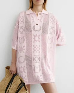 Nanushka Hiraya - Paper Crochet Polo Neck Mini Dress - Symbol Pink