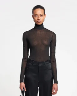 Nanushka Harri - Mesh-Jersey Turtleneck Top - Black