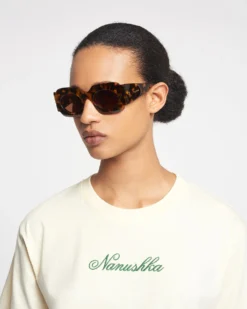 Nanushka Cathi - Bio-Plastic Square-Frame Sunglasses - Dark Amber -Nanushka Sale Store NAN SS24 WW FULL BODY CROPPED 260