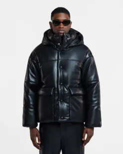 Nanushka Hide Mens - Okobor™ Alt-Leather Hooded Puffer - Black