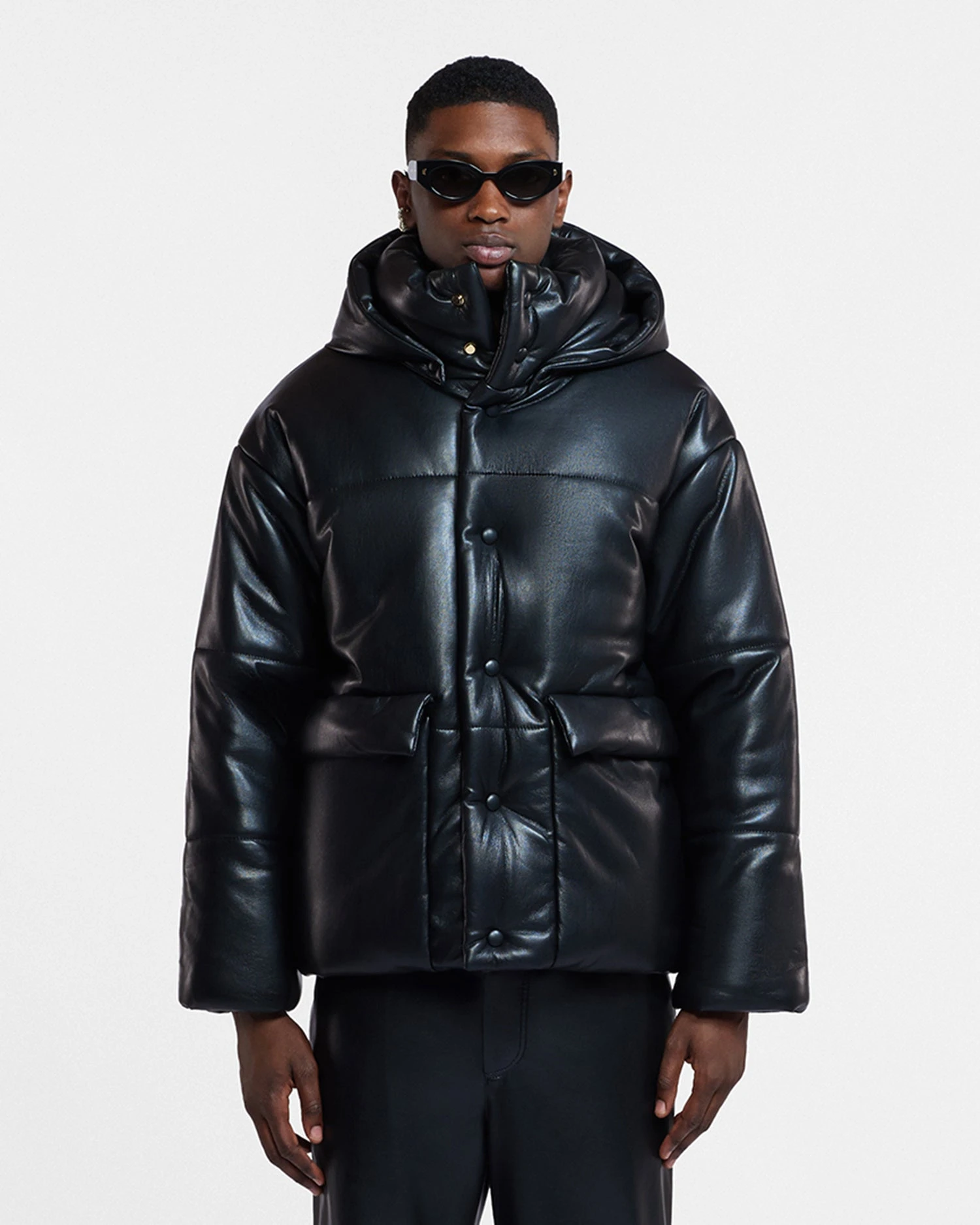 Nanushka Hide Mens - Okobor™ Alt-Leather Hooded Puffer - Black 1 Nanushka Hide Mens - Okobor™ Alt-Leather Hooded Puffer - Black