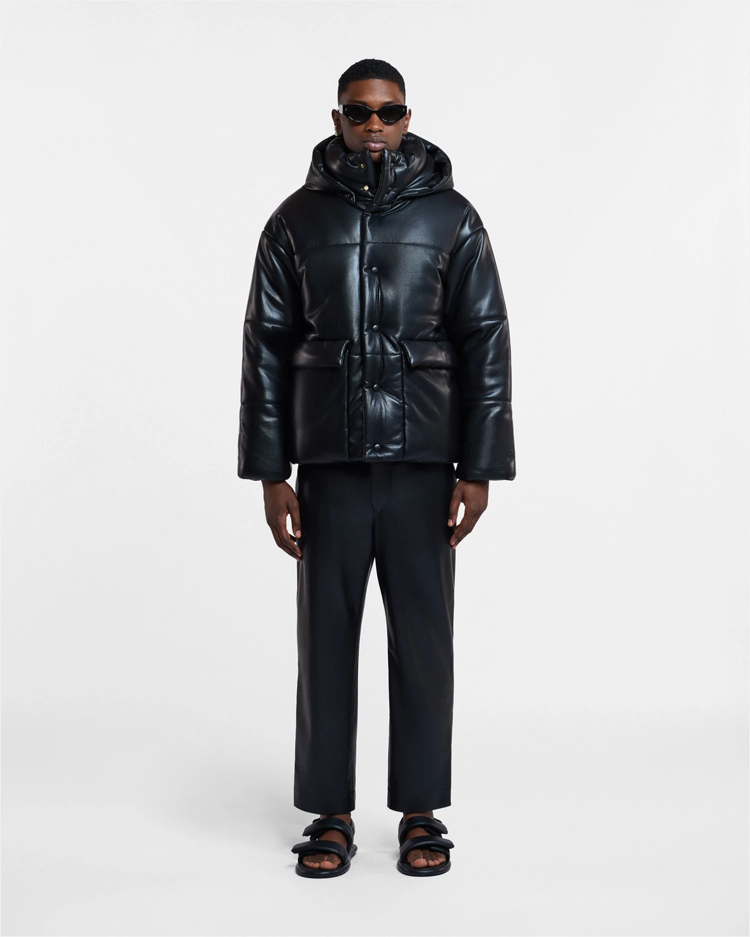 Nanushka Hide Mens - Okobor™ Alt-Leather Hooded Puffer - Black 2 Nanushka Hide Mens - Okobor™ Alt-Leather Hooded Puffer - Black - Image 2