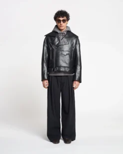 Nanushka Berti - Regenerated Leather Jacket - Black -Nanushka Sale Store NM23RSOW00599BERTI BLACK REGENERATEDLEATHER FULL BODY CROPPED 01