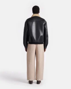 Nanushka Lude - Bonded Shearling Flight Jacket - Cornstalk/Black -Nanushka Sale Store NM24FWJK02168 LUDE CORNSTALK BLACK BONDED SHEARLING 02