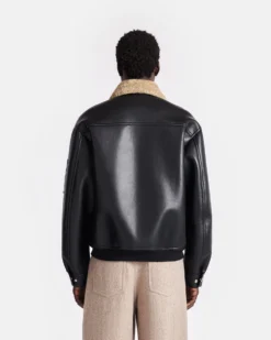 Nanushka Lude - Bonded Shearling Flight Jacket - Cornstalk/Black -Nanushka Sale Store NM24FWJK02168 LUDE CORNSTALK BLACK BONDED SHEARLING 04