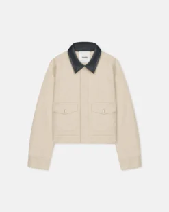 Nanushka Nowell - Leather-Trimmed Denim Jacket - Beige/Black