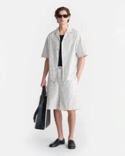 Nanushka Felix - Striped Bermuda Shorts - Creme