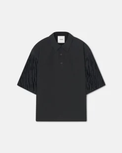 Nanushka Ilian - Tech Poplin Shirt - Black -Nanushka Sale Store NM25SSTP12599ILIAN BLACK HEAVYPOPLINTECHPOPLIN