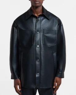 Nanushka Martin - Regenerated Leather Overshirt - Black 13 Nanushka Martin - Regenerated Leather Overshirt - Black -Nanushka Sale Store NU22CROW0 0499 MARTIN BLACK REGENERATED LEATHER 04 bd12f1b6 7864 4f1e 88b4 369a615ebbd1