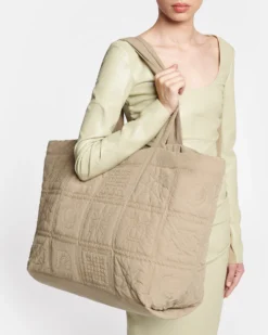 Nanushka Symbol - Quilted Tech-Poplin Tote - Muted Khaki -Nanushka Sale Store NU24FWBT12565 SOFT TOTE MUTED KHAKI QUILTED TECH POPLIN 1 1