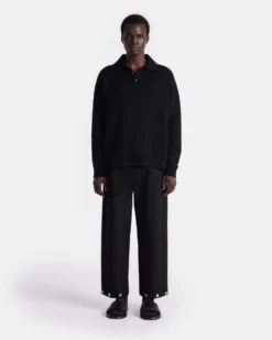 Nanushka Elieke - Plush Cashmere Polo-Neck Sweater - Black -Nanushka Sale Store NU24FWSW01499 ELIEKE BLACK PLUSH CASHMERE 01