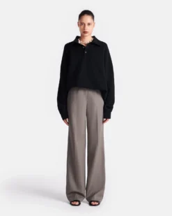 Nanushka Elieke - Plush Cashmere Polo-Neck Sweater - Black -Nanushka Sale Store NU24FWSW01499 ELIEKE BLACK PLUSH CASHMERE 01 2