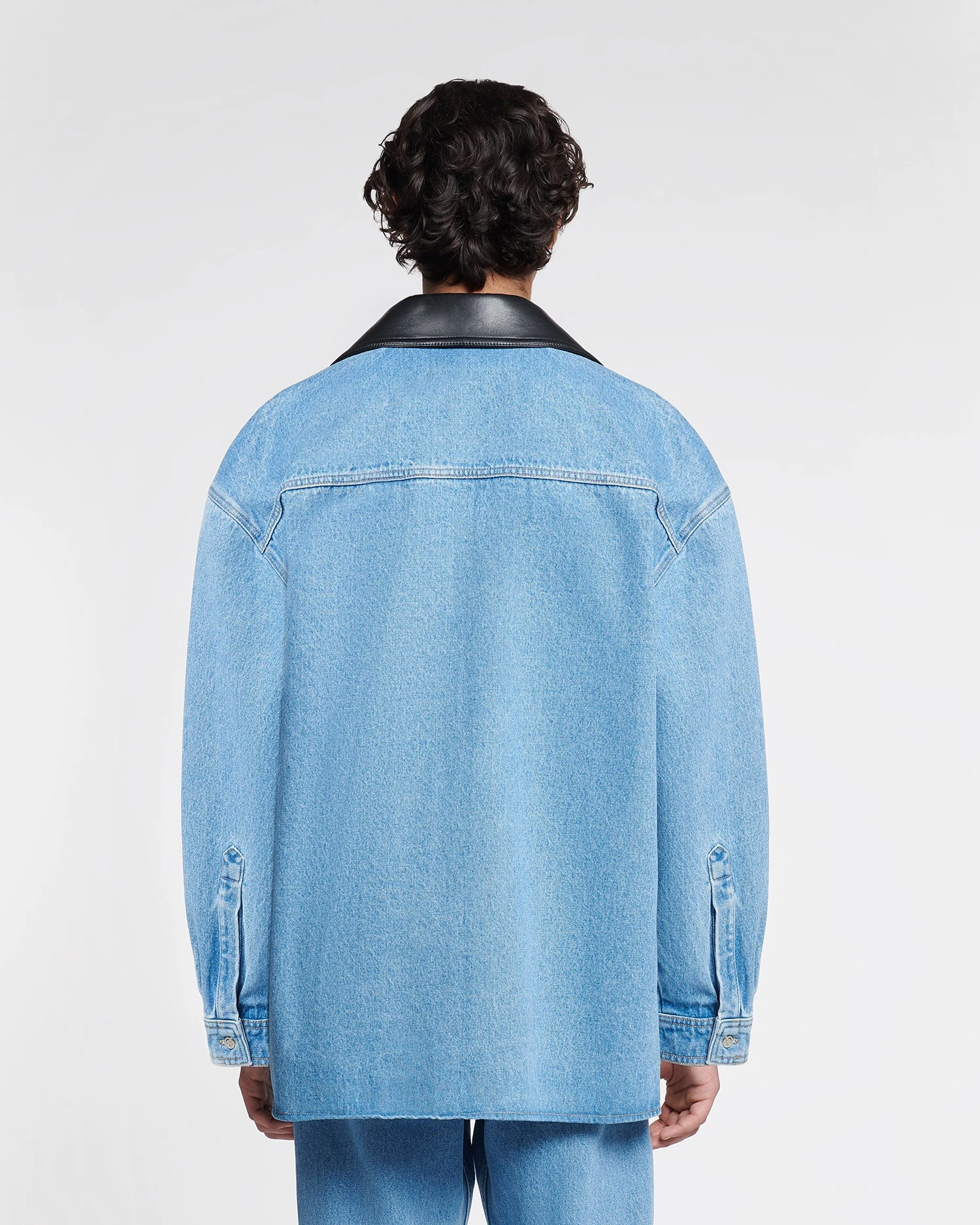 Nanushka Beaux - Leather-Trimmed Denim Shirt - Mid Blue 9 Nanushka Beaux - Leather-Trimmed Denim Shirt - Mid Blue - Image 9