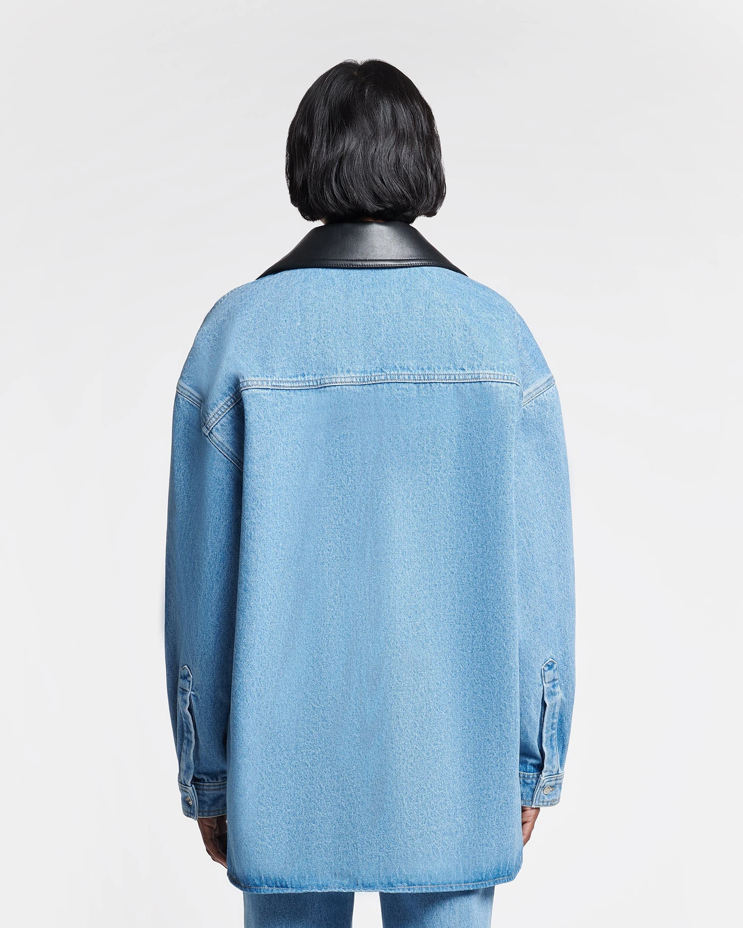 Nanushka Beaux - Leather-Trimmed Denim Shirt - Mid Blue 8 Nanushka Beaux - Leather-Trimmed Denim Shirt - Mid Blue - Image 8