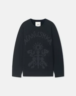 Nanushka Oswin - Merino And Terry Jacquard Sweater - Black/Off Black Papercut