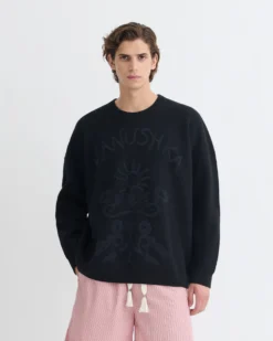 Nanushka Oswin - Merino And Terry Jacquard Sweater - Black/Off Black Papercut -Nanushka Sale Store NU25PFSW13199 3