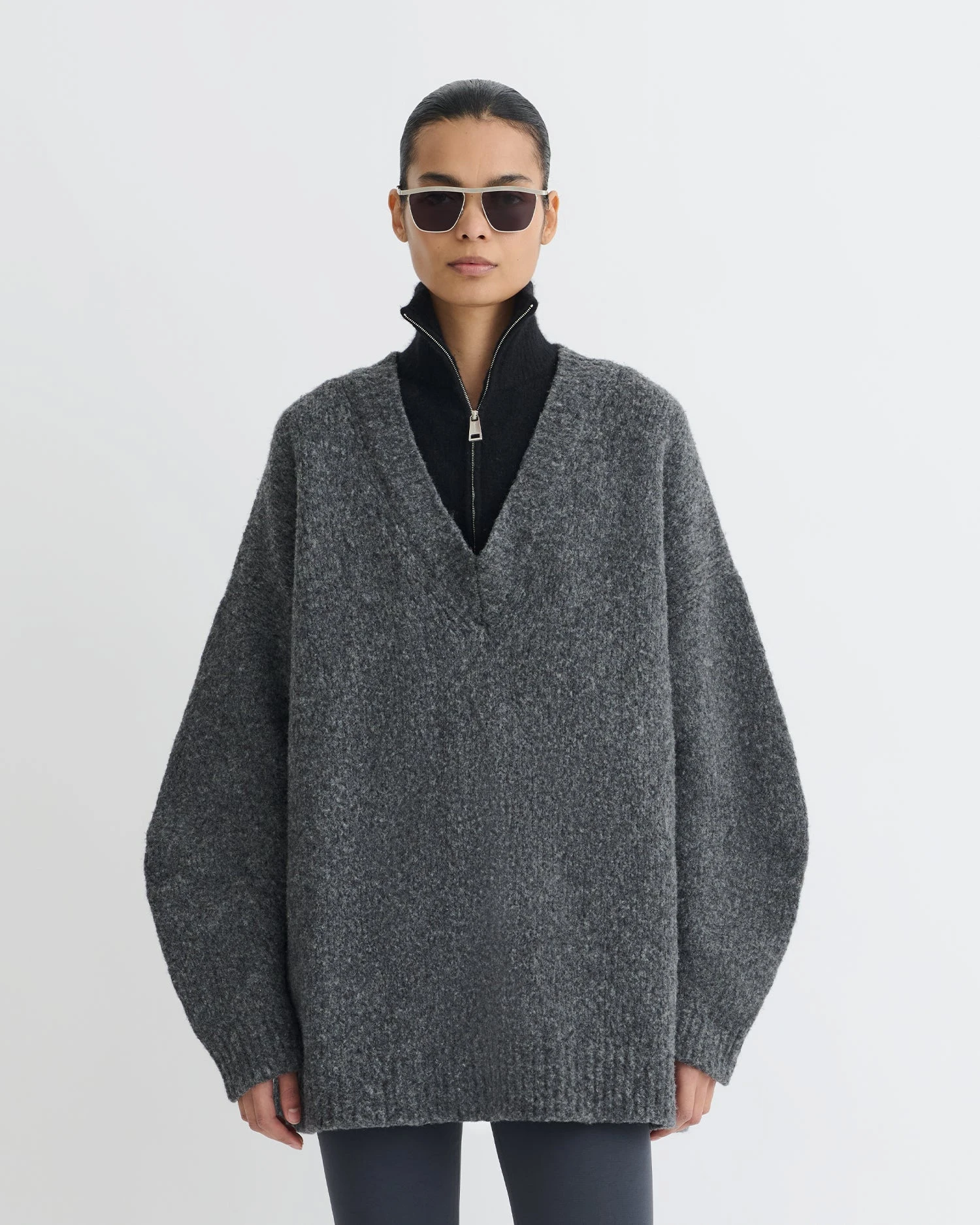 Nanushka Kylen - Contrast Brushed Merino Sweater - Charcoal/Black 2 Nanushka Kylen - Contrast Brushed Merino Sweater - Charcoal/Black - Image 2