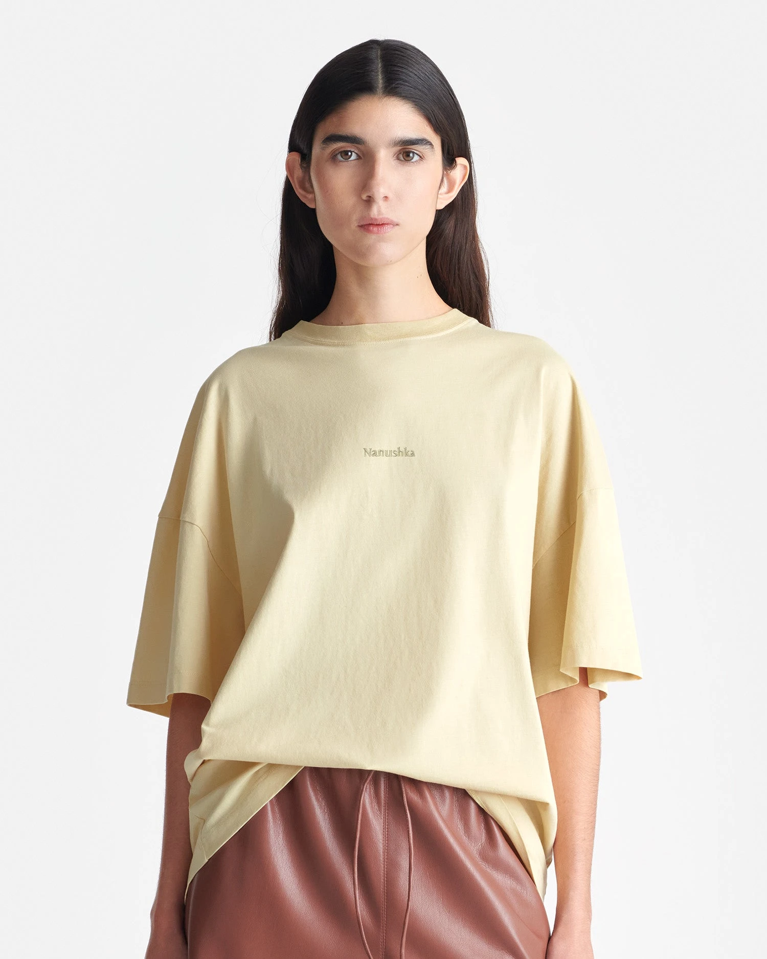 Nanushka Wren - Printed Cotton-Jersey T-Shirt - Creme/Gingerbread Heart 3 Nanushka Wren - Printed Cotton-Jersey T-Shirt - Creme/Gingerbread Heart - Image 3