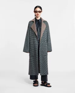 Nanushka Alamo - Wool Silk Blend Robe Coat - Reversible Check