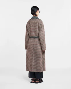 Nanushka Alamo - Wool Silk Blend Robe Coat - Reversible Check -Nanushka Sale Store NW20CROW00999 ALAMO REVERSIBLE CHECK DOUBLE WOOL SILK BLEND 03b