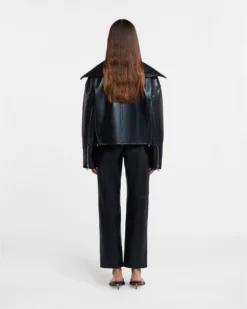 Nanushka Ado - Regenerated Leather Jacket - Black 6 Nanushka Ado - Regenerated Leather Jacket - Black -Nanushka Sale Store NW22CROW02799 ADO BLACK REGENERATED LEATHER 03
