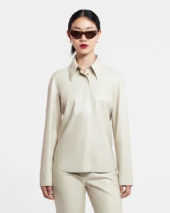 Nanushka Naum - Okobor™ Alt-Leather Shirt - Creme