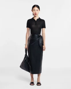 Nanushka Amas - Okobor™ Alt-Leather Sarong Skirt - Black