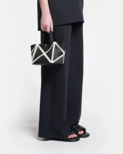 Nanushka Origami Tote Mini - Alt-Nappa Crochet Tote - Black/Crème -Nanushka Sale Store NW23CRBG02599 THE ORIGAMI MINI BLACK CREAM ALT NAPPA PW 1 1