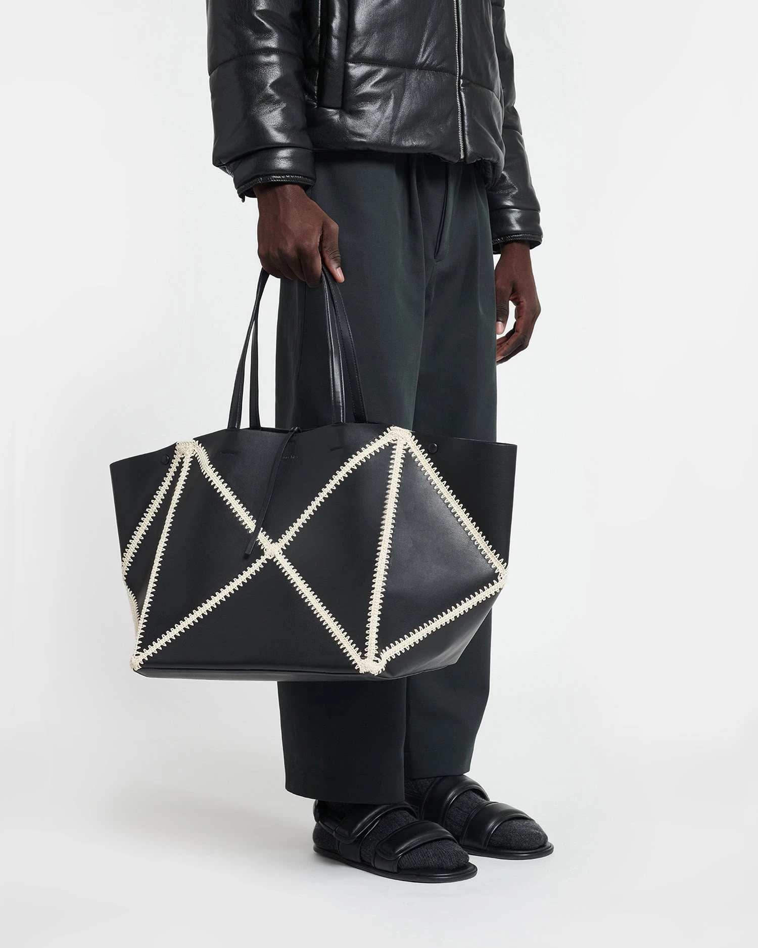 Nanushka Origami Tote Large - Alt-Nappa Crochet Tote - Black/Crème 8 Nanushka Origami Tote Large - Alt-Nappa Crochet Tote - Black/Crème - Image 8