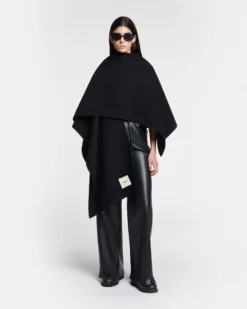 Nanushka Kamin - Wool And Silk-Blend Shawl - Black -Nanushka Sale Store NW24CRSC00399 KAMIN BLACK DOUBLE WOOL SILK 1 1