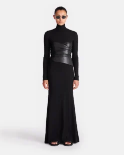 Nanushka Amabel - Mesh Jersey And Okobor™ Alt-Leather Maxi Dress - Black