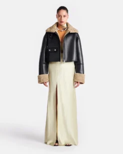 Nanushka Jemma - Bonded Shearling Jacket - Cornstalk/Black -Nanushka Sale Store NW24FWOW38170 JEMMA CORNSTALK BLACK BONDED SHEARLING 01