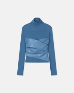 Nanushka Kynlee - Mesh Jersey And Okobor™ Alt-Leather Top - Blue -Nanushka Sale Store NW24FWTP33554 KYNLEE BLUE MESH JERSEY OKOBOR