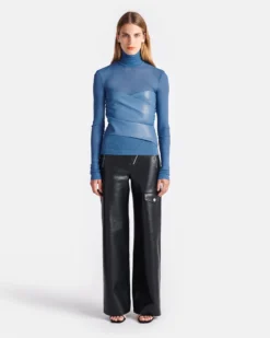 Nanushka Kynlee - Mesh Jersey And Okobor™ Alt-Leather Top - Blue -Nanushka Sale Store NW24FWTP33554 KYNLEE BLUE MESH JERSEY OKOBOR 01 NEW