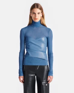 Nanushka Kynlee - Mesh Jersey And Okobor™ Alt-Leather Top - Blue
