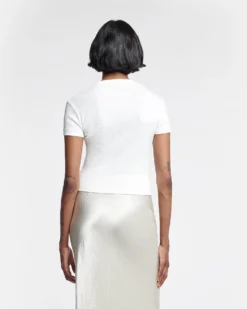 Nanushka Axton - Cropped Ribbed Cotton-Jersey T-Shirt - Off White -Nanushka Sale Store NW24PFTP2490 AXTON OFF WHITE COTTON RIB JERSEY 4