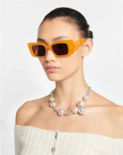 Nanushka Carmel - Bio-Plastic Rectangle-Frame Sunglasses - Burnt Orange -Nanushka Sale Store NW24RSSG00319 CARMEL ORANGE BIOPLASTIC B