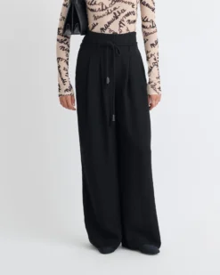 Nanushka Nevada - Tech Linen Belted Pants - Black -Nanushka Sale Store NW25FWPA03299 NEVADA BLACK TECH LINEN 03