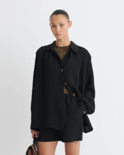 Nanushka Ada - Tech Linen Shirt - Black -Nanushka Sale Store NW25FWTP03199ADA BLACK TECHLINEN 03