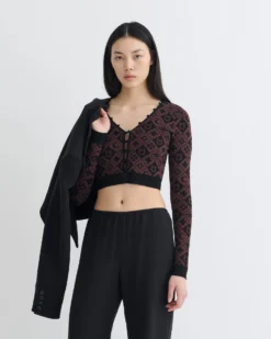 Nanushka Dovie - Cropped Cardigan - Symbol Tile Mahogany -Nanushka Sale Store NW25PFCA05116 3