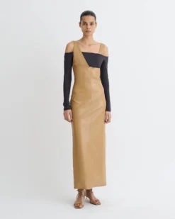 Nanushka Ferriti - Okobor™ Alt-Leather Midi Dress - Oak/Grey