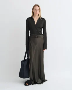 Nanushka Scylla - Mesh Jersey And Slip Satin Dress - Dark Green/Anthracite