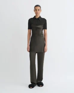 Nanushka Heceta - Mesh Jersey And Slip Satin Mini Dress - Dark Green/Anthracite