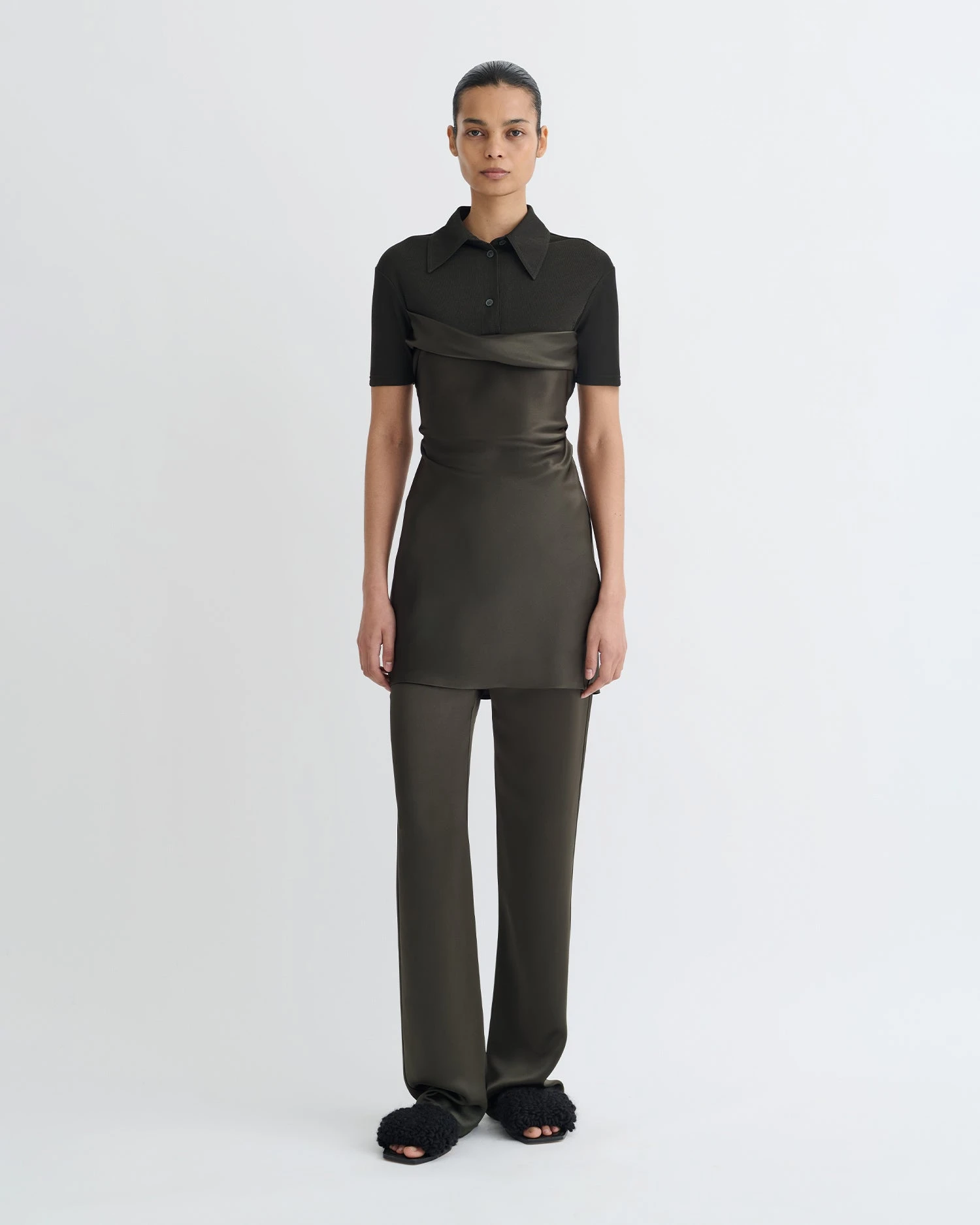 Nanushka Heceta - Mesh Jersey And Slip Satin Mini Dress - Dark Green/Anthracite 1 Nanushka Heceta - Mesh Jersey And Slip Satin Mini Dress - Dark Green/Anthracite