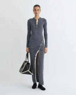 Nanushka Dakoa - Striped Terry Merino Maxi Dress - Grey Stripe