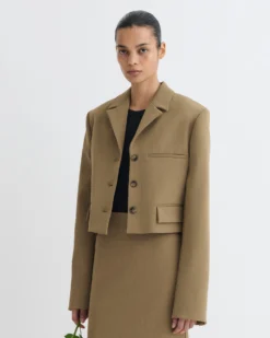 Nanushka Sinead - Cropped Paper Jersey Blazer - Brown -Nanushka Sale Store NW25PFOW15777SINEAD BROWN PAPERJERSEY 3